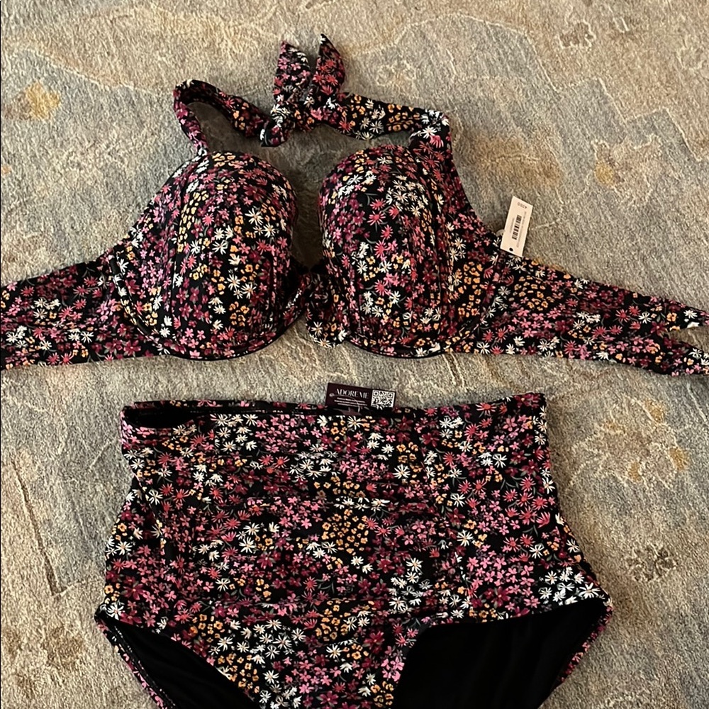 Adore Me Floral Bikini - Black and Pink